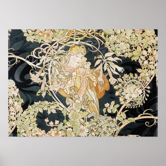 Póster Mujeres con Poster de Art Nouveau de Daisies (Frente)