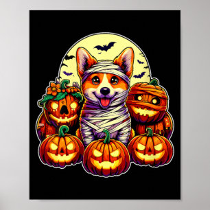 Póster Mujeres Corgi Momia y Calabazas Halloween Lindo