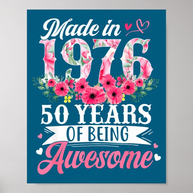 Póster Mujeres Cumpleaños 50 Born 1976 Floral (Frente)