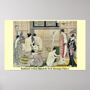 Póster Mujeres de baño en un barco por Torii, Kiyonaga Uk