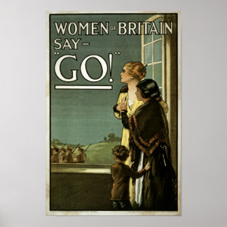 Póster ¡Mujeres de Gran Bretaña dicen váyanse! (tela)