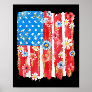 Póster Mujeres de la bandera estadounidense de flores sil
