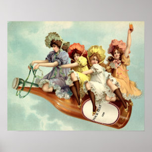 Póster Mujeres de la época victoriana viejas en botella d