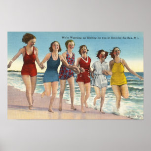 Póster Mujeres de la playa de Vintage en trajes de baño