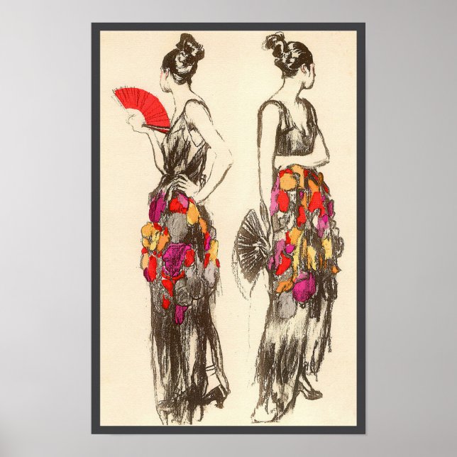 Póster Mujeres de Moda Antiguas con Vestidos de Primavera (Frente)