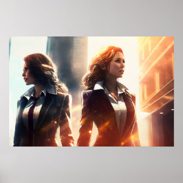 Póster Mujeres de negocios en una ciudad del futuro