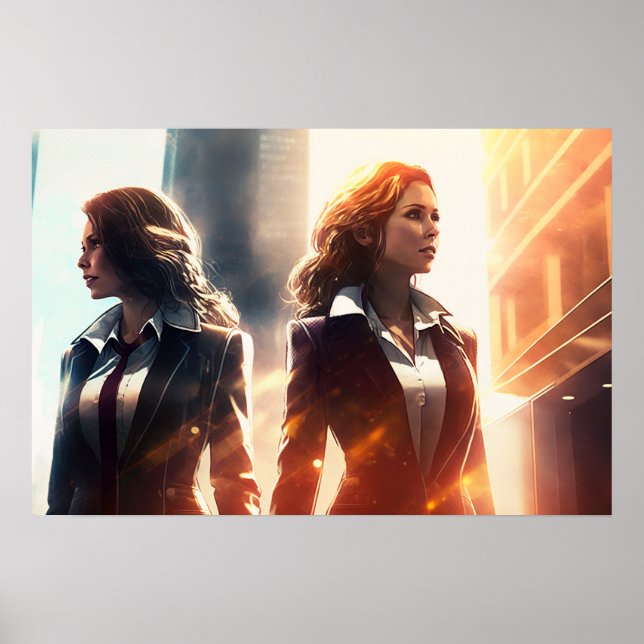 Póster Mujeres de negocios en una ciudad del futuro (Frente)