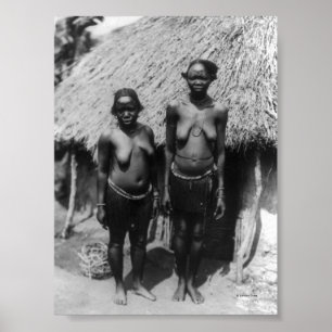 Póster Mujeres de Nubian que se colocan delante de choza