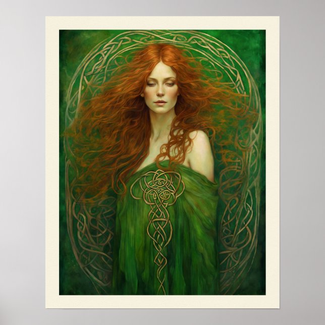 Póster Mujeres de nudo celta verde de traje verde despert (Frente)