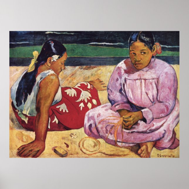 Póster Mujeres de Paul Gauguin Tahitian en la playa (Frente)