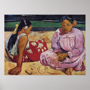 Póster Mujeres de Tahitian en la playa por Gauguin