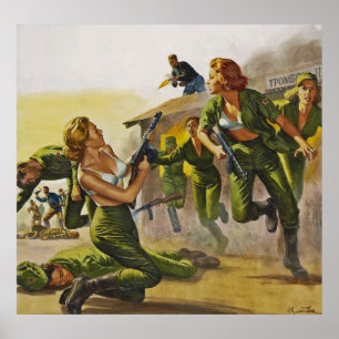 Póster Mujeres del combate que luchan en sus sujetadores