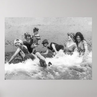 Póster Mujeres en la playa, negro y blanco, vieja cosecha