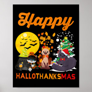 Póster Mujeres Felices Hallothanksmas Cat Halloween Navid