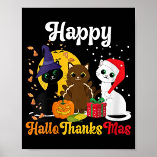 Póster Mujeres Felices Hallothanksmas Gatos Navidad Hallo