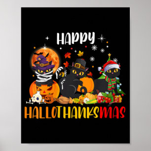 Póster Mujeres felices Hallothanksmas Shirt Black Cat Hal