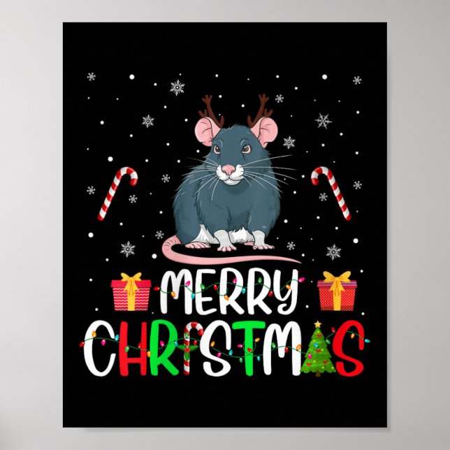 Póster Mujeres Feliz Navidad Luces Rat Reindeer Gorra Xma (Frente)