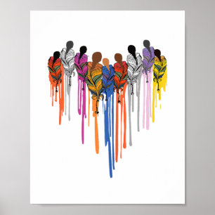 Póster Mujeres Forma de Corazón Acuarela Nativo Americano