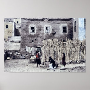 Póster Mujeres Fuera Haciendo Lavandería y Tareas Diarias