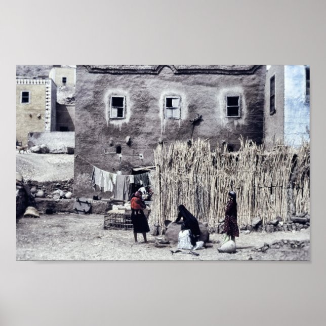 Póster Mujeres Fuera Haciendo Lavandería y Tareas Diarias (Frente)