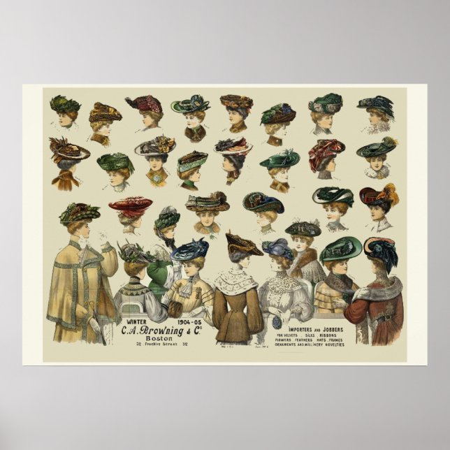 Póster Mujeres Gorras 1905 Boston (Frente)