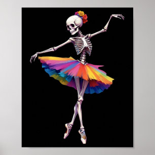 Póster Mujeres Halloween Dancing Skeleton Rainbow Balleri