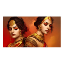 Mujeres indias asiáticas 2 coloridas doradas rojas