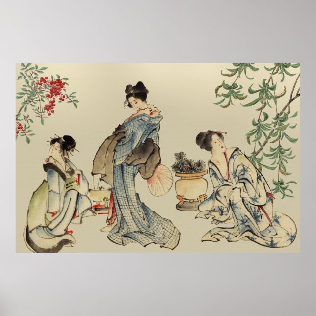 Póster Mujeres japonesas vestidas de forma tradicional (Frente)