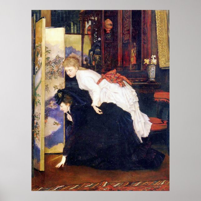 Póster Mujeres jóvenes miran objetos japoneses (Frente)