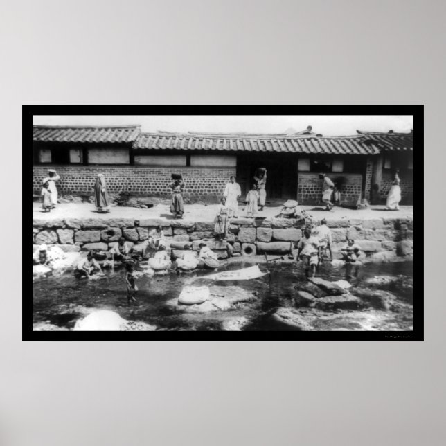 Póster Mujeres lavando ropa en una transmisión en Corea 1 (Frente)