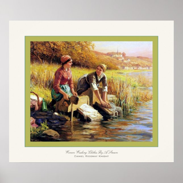 Póster Mujeres Lavando Ropa Por Una Corriente (Frente)