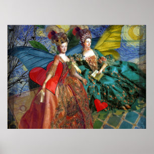 Póster Mujeres Mariposa Caprichosas Géminis Collage Azul