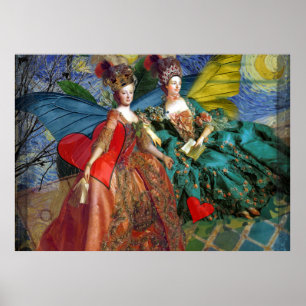 Póster Mujeres Mariposa Caprichosas Géminis Collage Azul