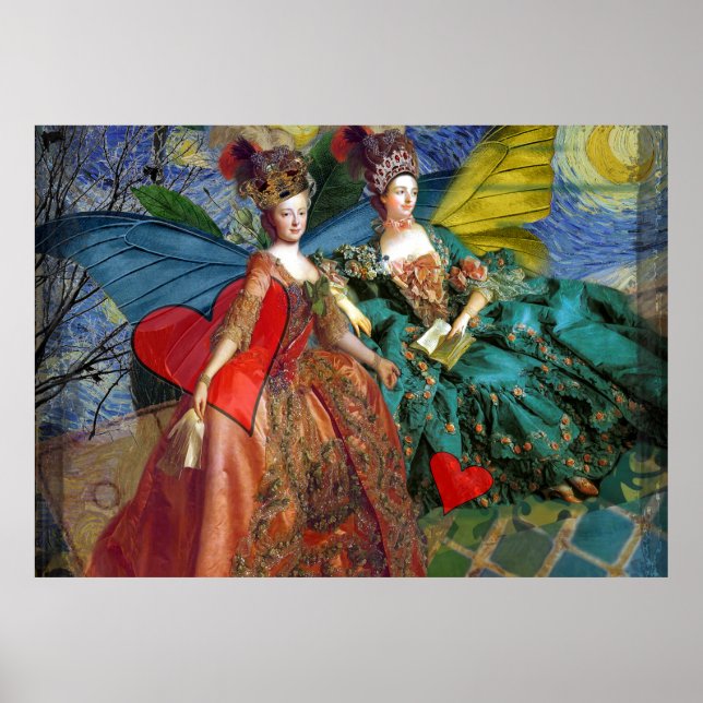 Póster Mujeres Mariposa Caprichosas Géminis Collage Azul (Frente)