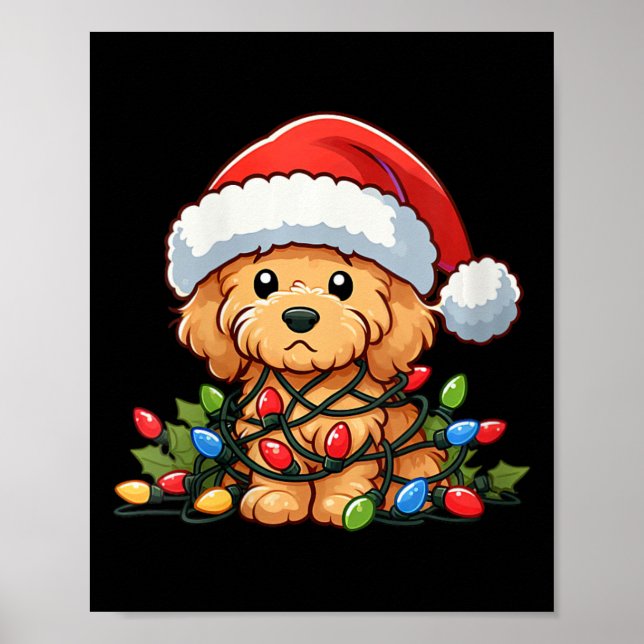Póster Mujeres Navidades de Goldendoodle iluminan a perro (Frente)
