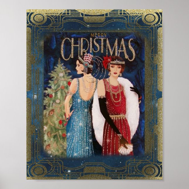 Póster Mujeres Navidades del Art Deco de la Vieja (Frente)