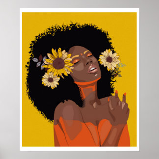 Póster Mujeres negras, con ilustracion de girasol colorid