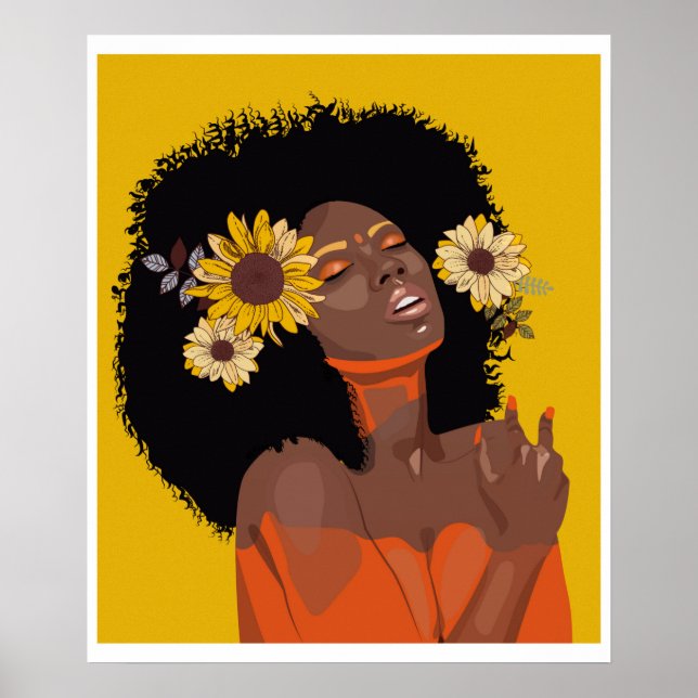Póster Mujeres negras, con ilustracion de girasol colorid (Frente)