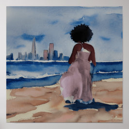 PÓSTER MUJERES NEGRAS EN LA PLAYA CON ESQUINA DE SAN FRAN