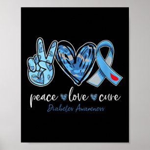 Póster Mujeres Paz Amor Cura Cinta Azul Gris Diabetes A