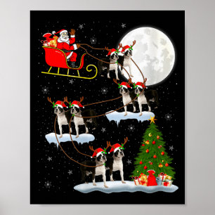Póster Mujeres Perro Boston Terrier Santa Trineo Volando