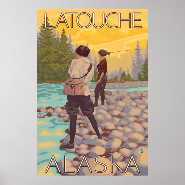 Póster Mujeres Pesca de Mosca - Latouche, Alaska (Frente)