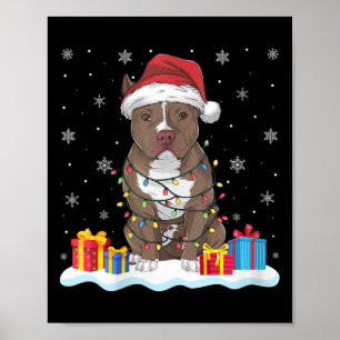 Póster Mujeres Pitbull Perro Santa Hat Árbol de Navidad L