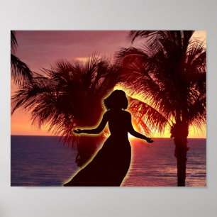 Póster Mujeres que elogian al señor en la puesta del sol,
