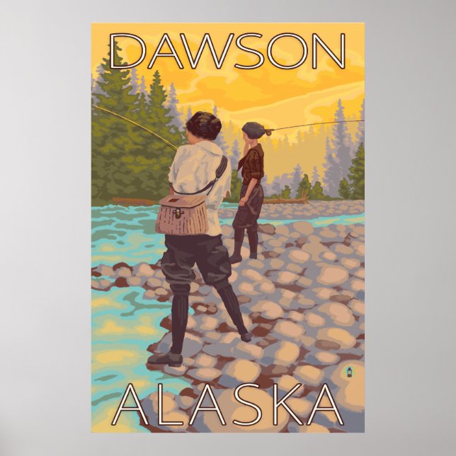 Póster Mujeres que vuelan a la pesca - Dawson, Alaska (Frente)