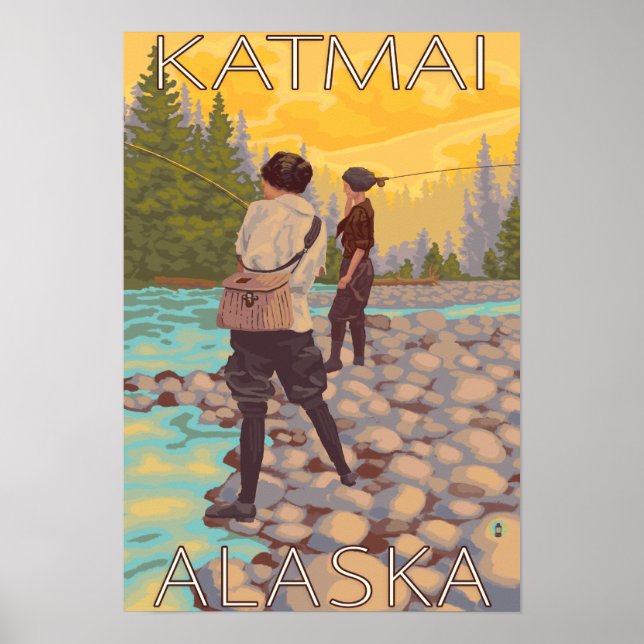 Póster Mujeres que vuelan a pescar - Katmai, Alaska (Frente)