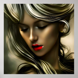 Póster Mujeres rubias doradas hermosas con labios rojos p