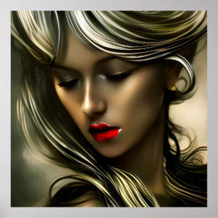 Póster Mujeres rubias doradas hermosas con labios rojos p