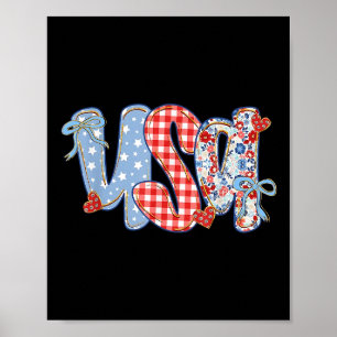 Póster Mujeres Usa Coquette Bow Patriotic Boho Floral Kid