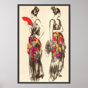 Póster Mujeres Vintage de Moda con Vestidos de Primavera